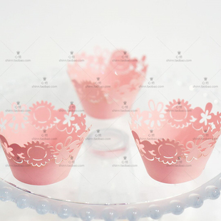 紫 绿 蓝 黑 黄 粉 12个烘焙蛋糕围边纸杯婚礼甜品台镂空白 花 金