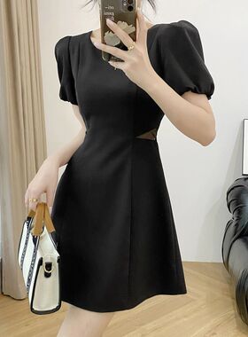 高级感黑色连衣裙2025新款修身显瘦小个子生日聚会礼服女平时可穿