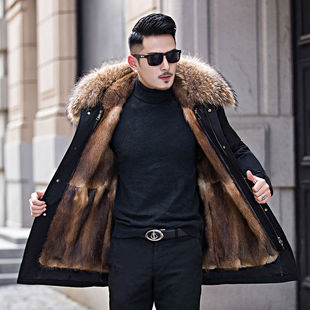 25年冬款 派克服青根貂皮毛一体过膝大衣可拆卸 加厚水貂毛皮草男士