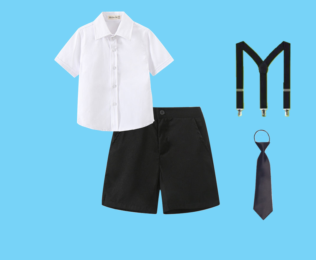 儿童白色短袖衬衫男童中大童纯色表演服套装小学生校服六一演出服