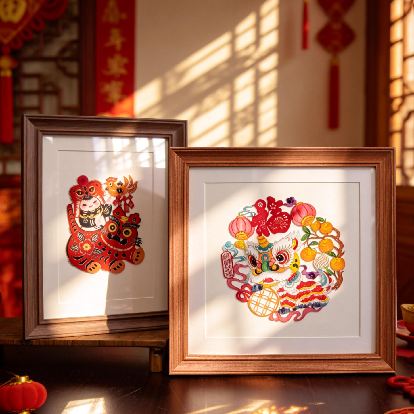 新年非遗剪纸装裱画框图片