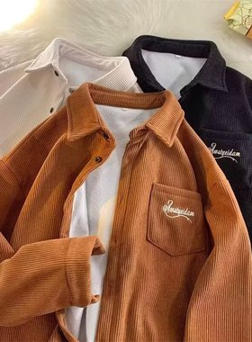 灯芯绒】衬衫外套男春秋衬衣男士潮休闲polo领长袖外套