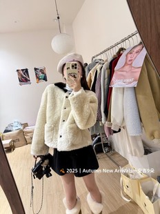 洋气皮毛一体 新款 娃娃领丝绒韩版 宽松百搭羊羔毛短外套女2025冬季