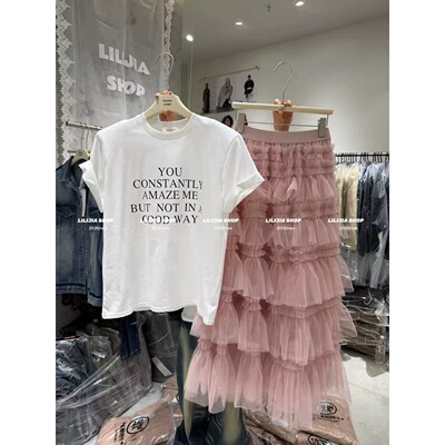 2026春夏新款韩版宽松字母印花垫肩洋气短袖T恤百搭休闲上衣潮ins