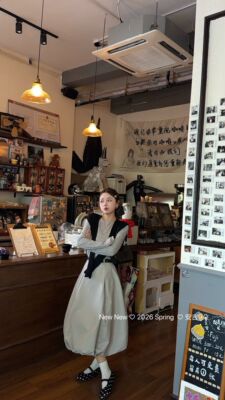 正品实拍2026春季新款修身显瘦百搭圆领套头简约时尚波点上衣T恤