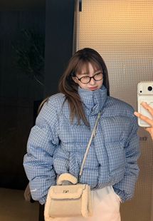宽松休闲立领格子羽绒服女短款 韩版 外套潮 新款 韩国东大门2025冬季