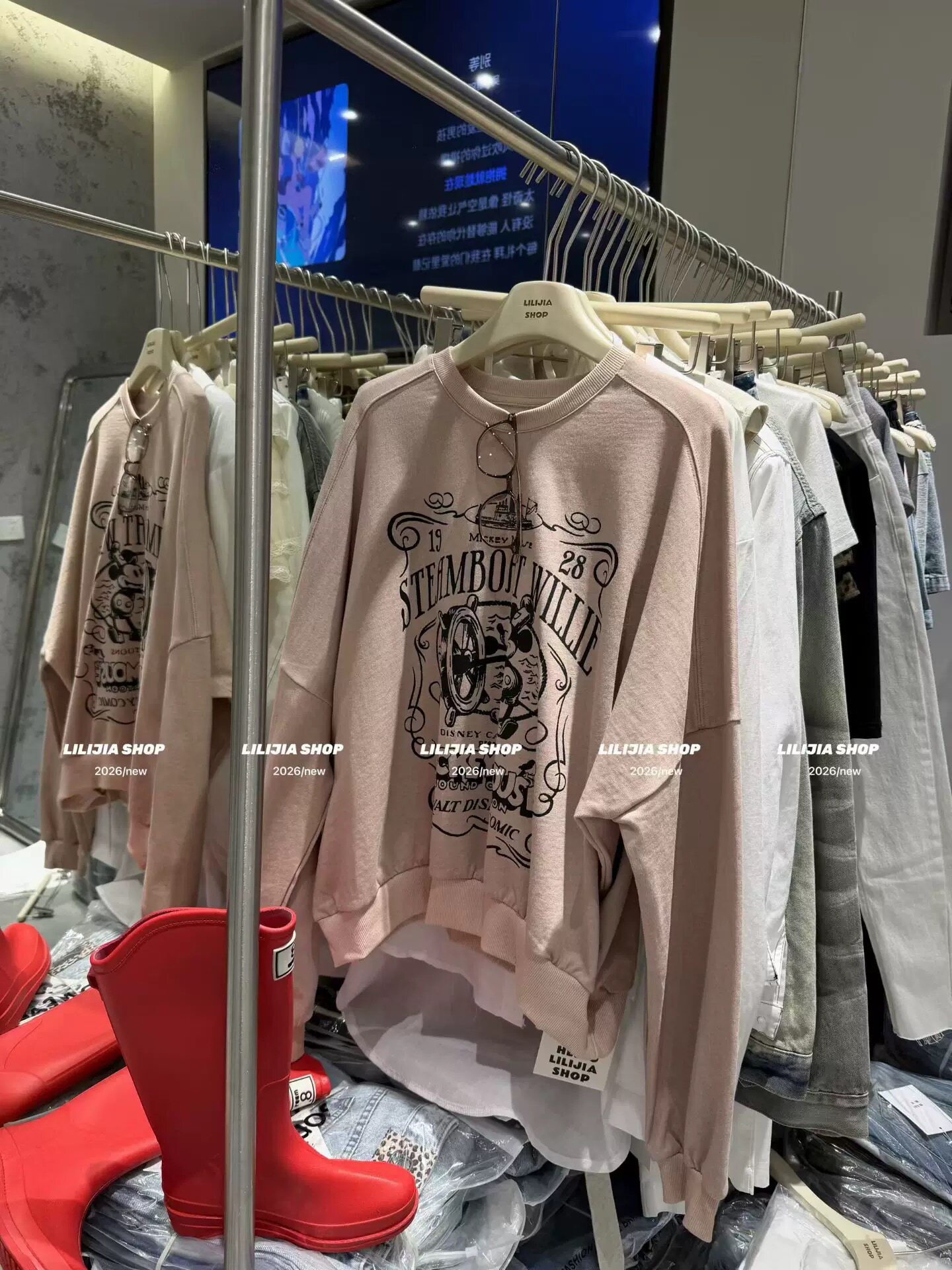 正品实拍2026春季新款韩版时尚百搭设计感宽松印花长袖百搭卫衣潮