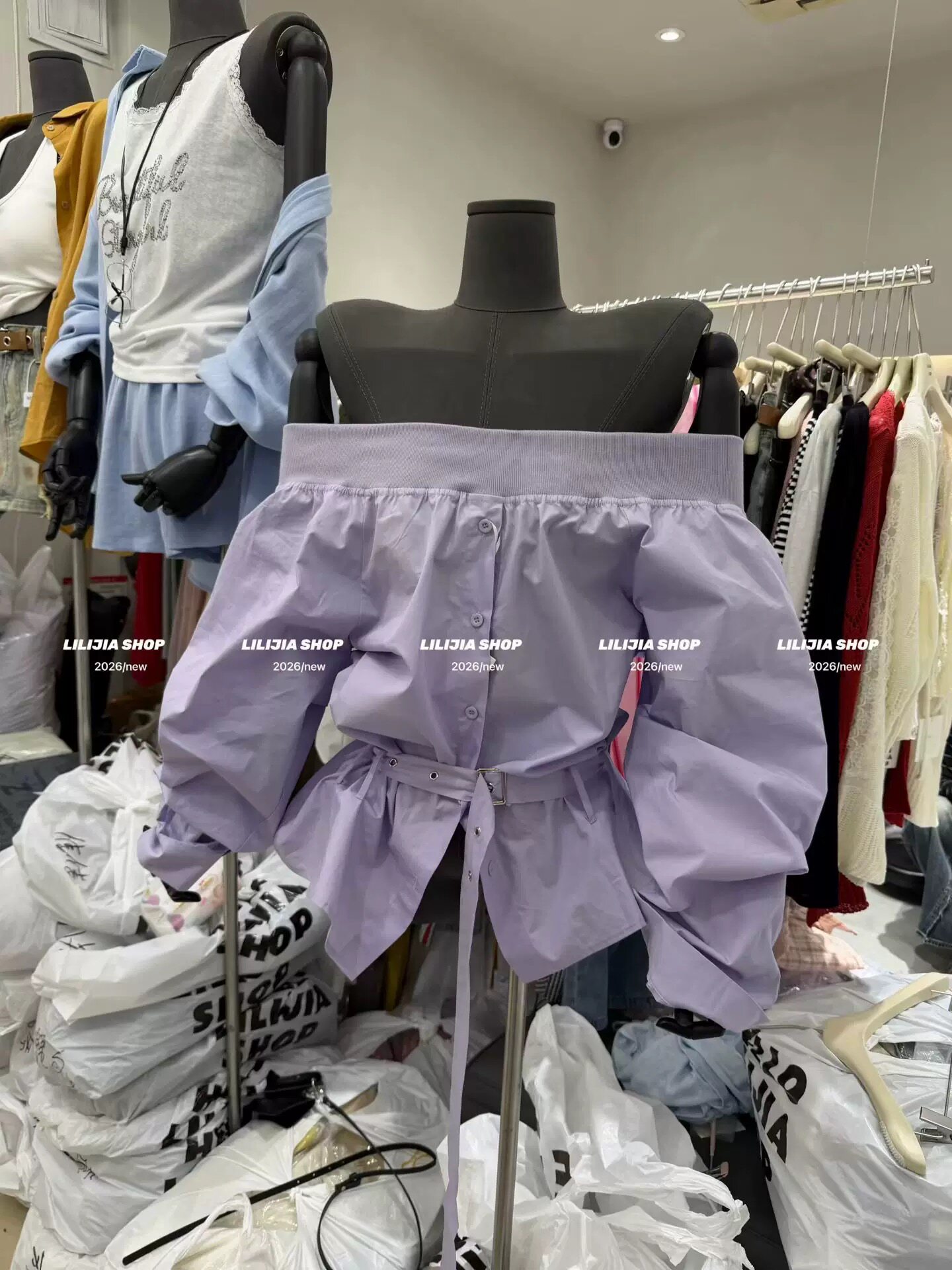 正品实拍设计感小众收腰系带一字肩衬衫女春夏高级感洋气减龄上衣