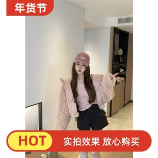 2025冬季新款韩版宽松休闲百搭连帽加厚短外套女百搭保暖毛绒上衣