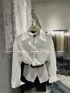 2026春季新款韩版宽松百搭休闲衬衫简约配腰带纯色长袖上衣潮ins