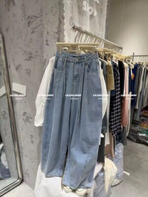 正品实拍2026夏季新款韩版时尚百搭宽松显瘦抽绳子弯刀牛仔裤女潮