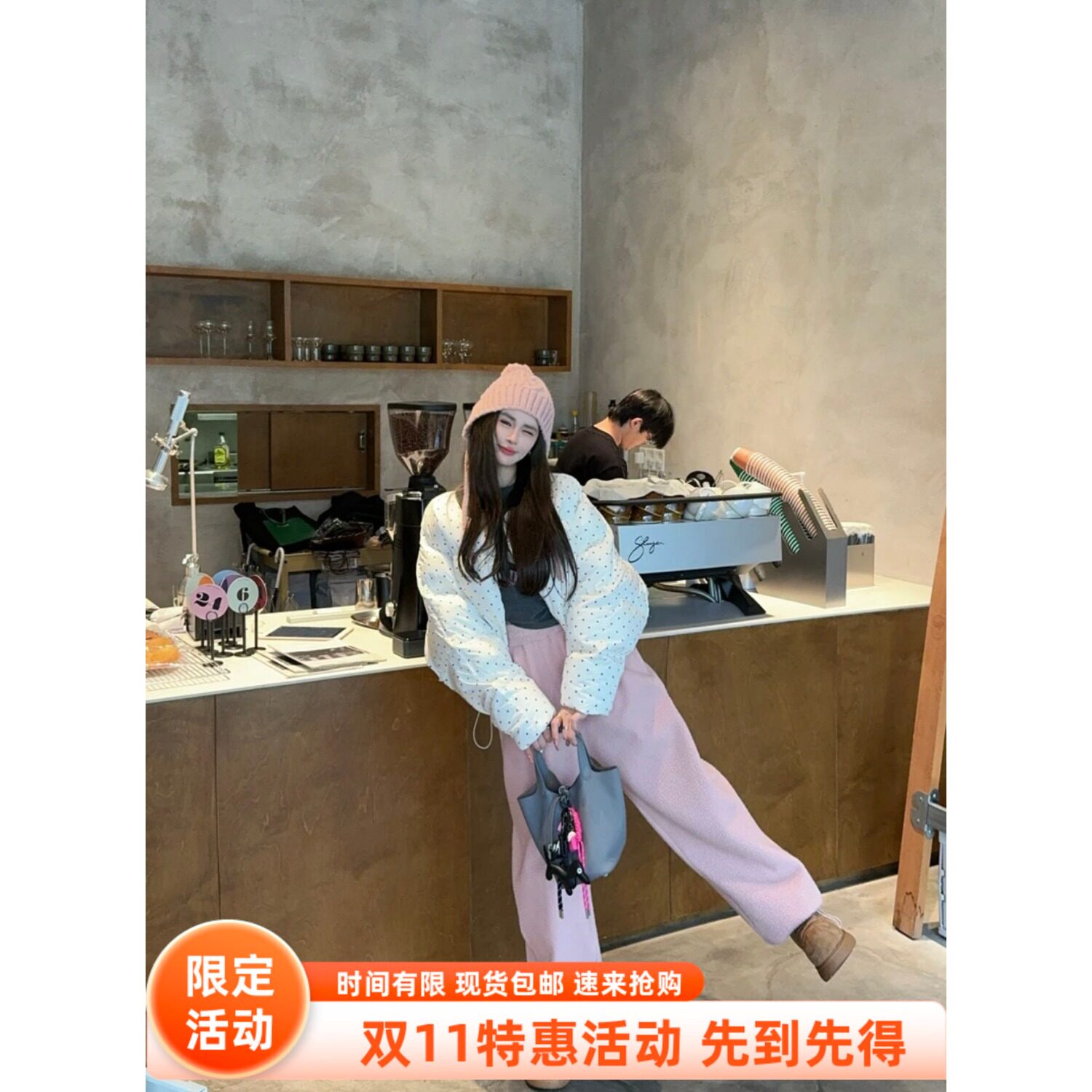 五折福利。 百搭波点羽绒服小个子洋气加厚面包服短款外套潮