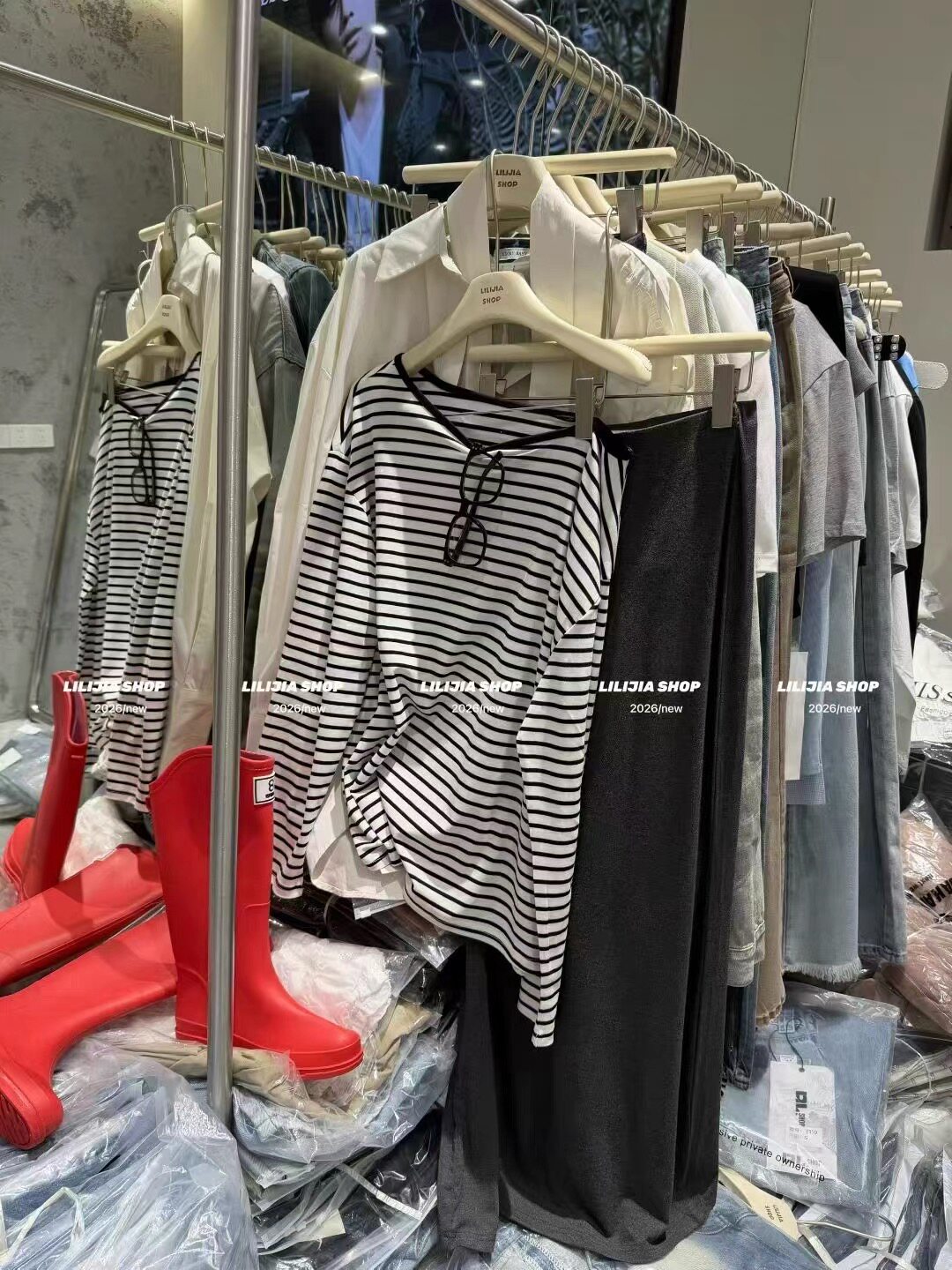 正品2026春季新款韩版宽松百搭休闲长袖T恤松紧腰半身裙时尚套装