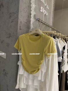 正品实拍2026夏新款韩版时尚百搭显瘦蕾丝花边短袖T恤女上衣潮ins