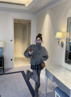 韩国东大门2025冬季新款韩版宽松休闲立领短外套女夹羽绒毛呢外套