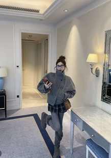 宽松休闲立领短外套女夹羽绒毛呢外套 韩版 韩国东大门2025冬季 新款