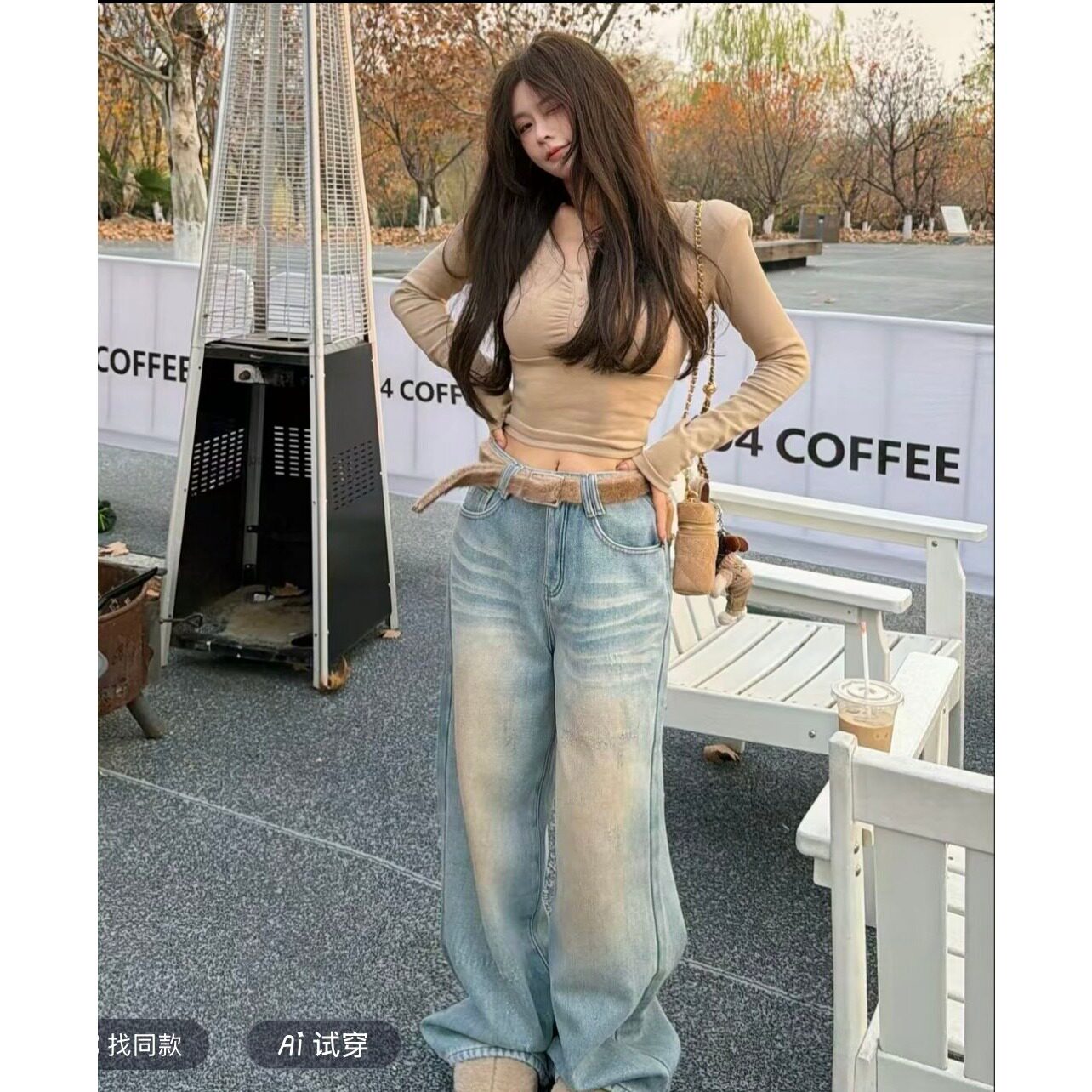 复古蓝阔腿牛仔裤女2025冬季新款韩版宽松休闲百搭显瘦直筒拖地裤