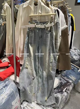 2026春季新款韩版宽松百搭休闲牛仔裤女时尚破洞设计感弯刀裤子潮