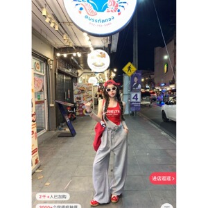2025春季新款韩版修身显瘦收腰收绳子直筒裤女简约时尚背带裤卫裤