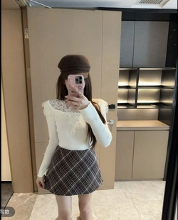 新款 女毛衣打底衫 韩版 休闲蕾丝拼接针织衫 修身 韩国东大门2025冬季