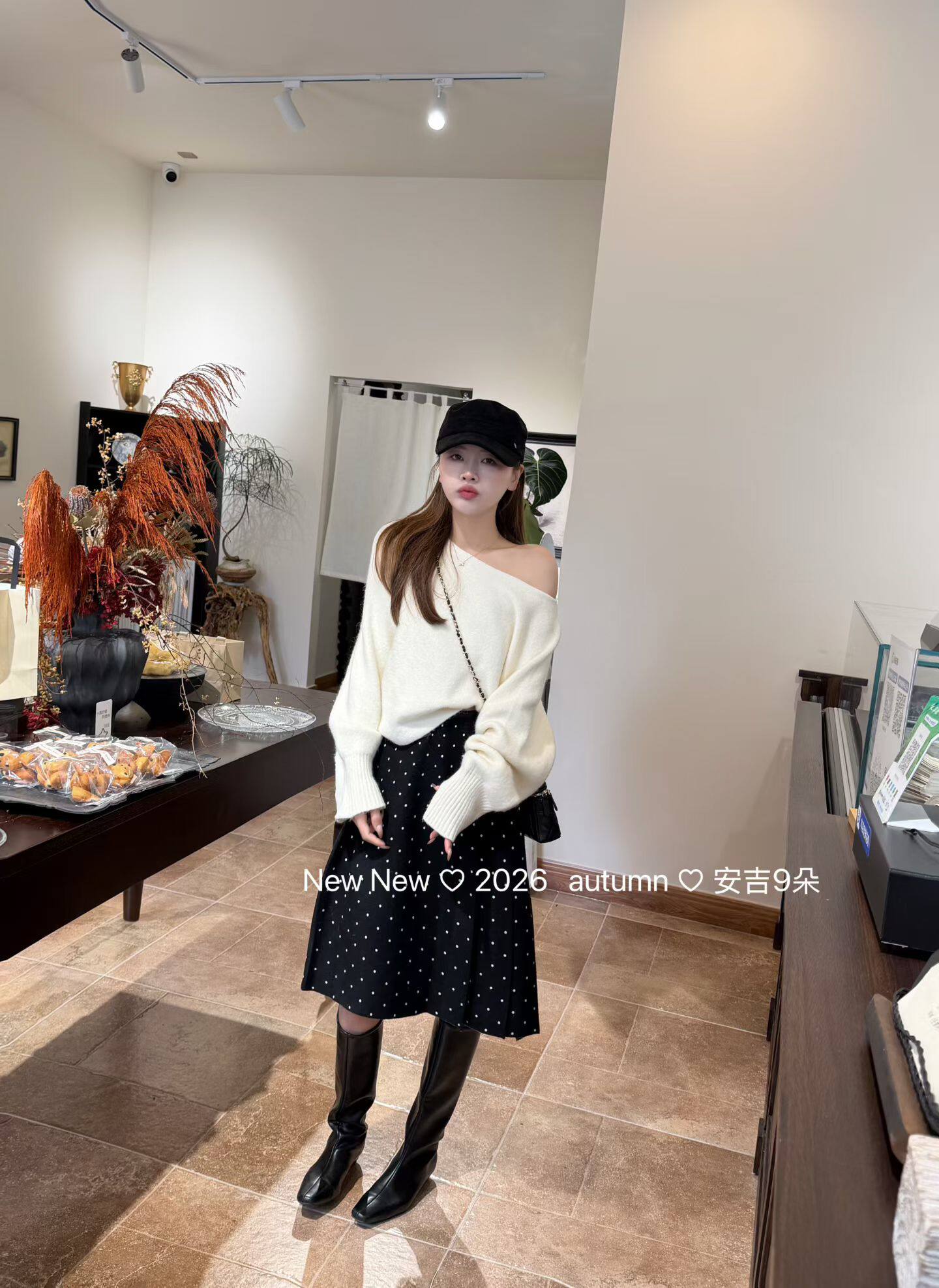 九月家 正品2026秋冬新款韩版时尚百搭显瘦斜肩蝙蝠袖毛衣上衣潮