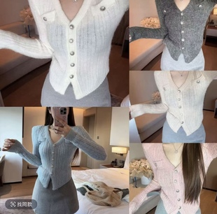 女短款 韩国东大门2025冬季 宽松休闲v领针织开衫 韩版 毛衣内搭 新款