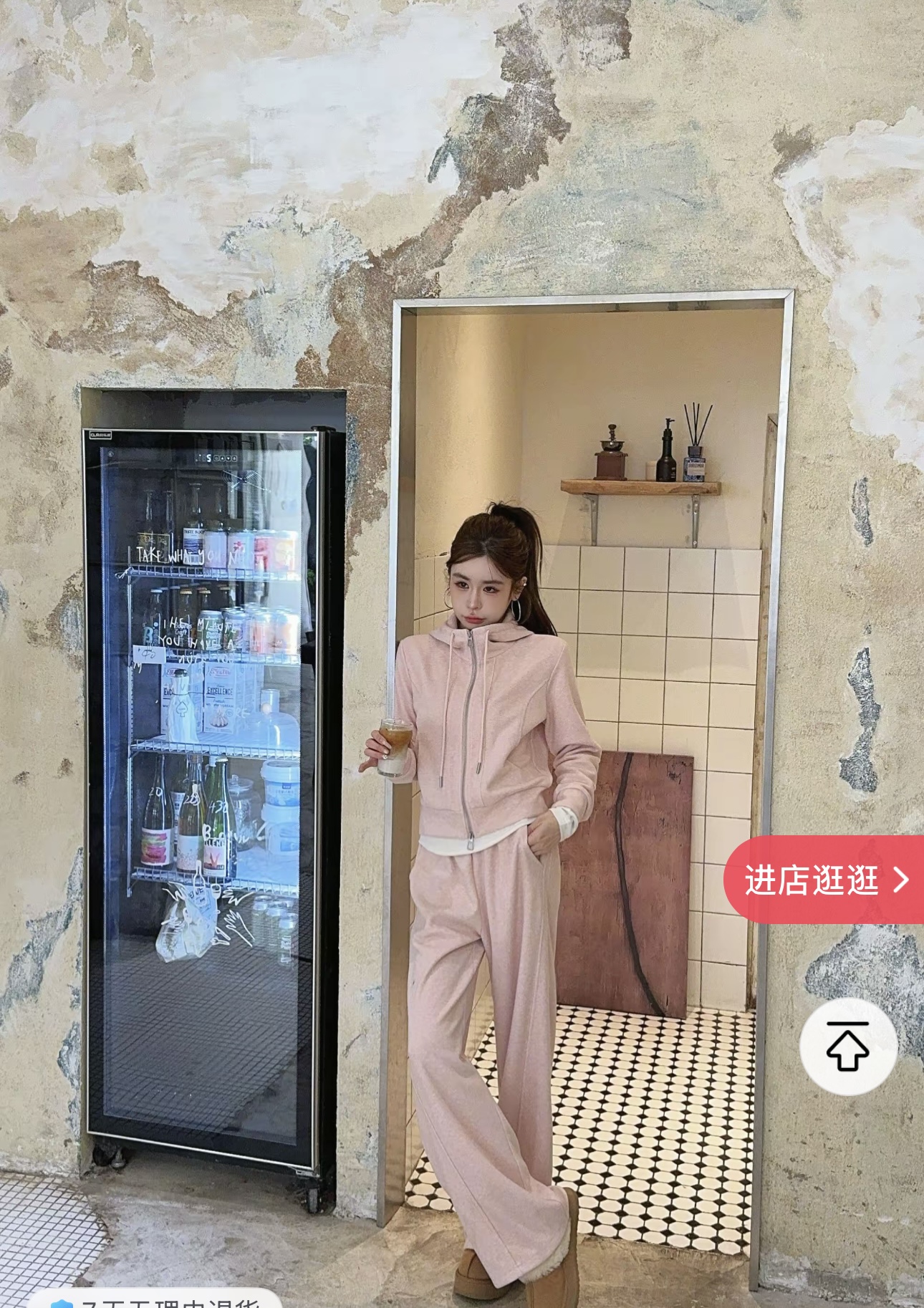 泡菜订制粉色连帽加绒套装 2025冬季新款韩版连帽卫衣外套阔腿裤