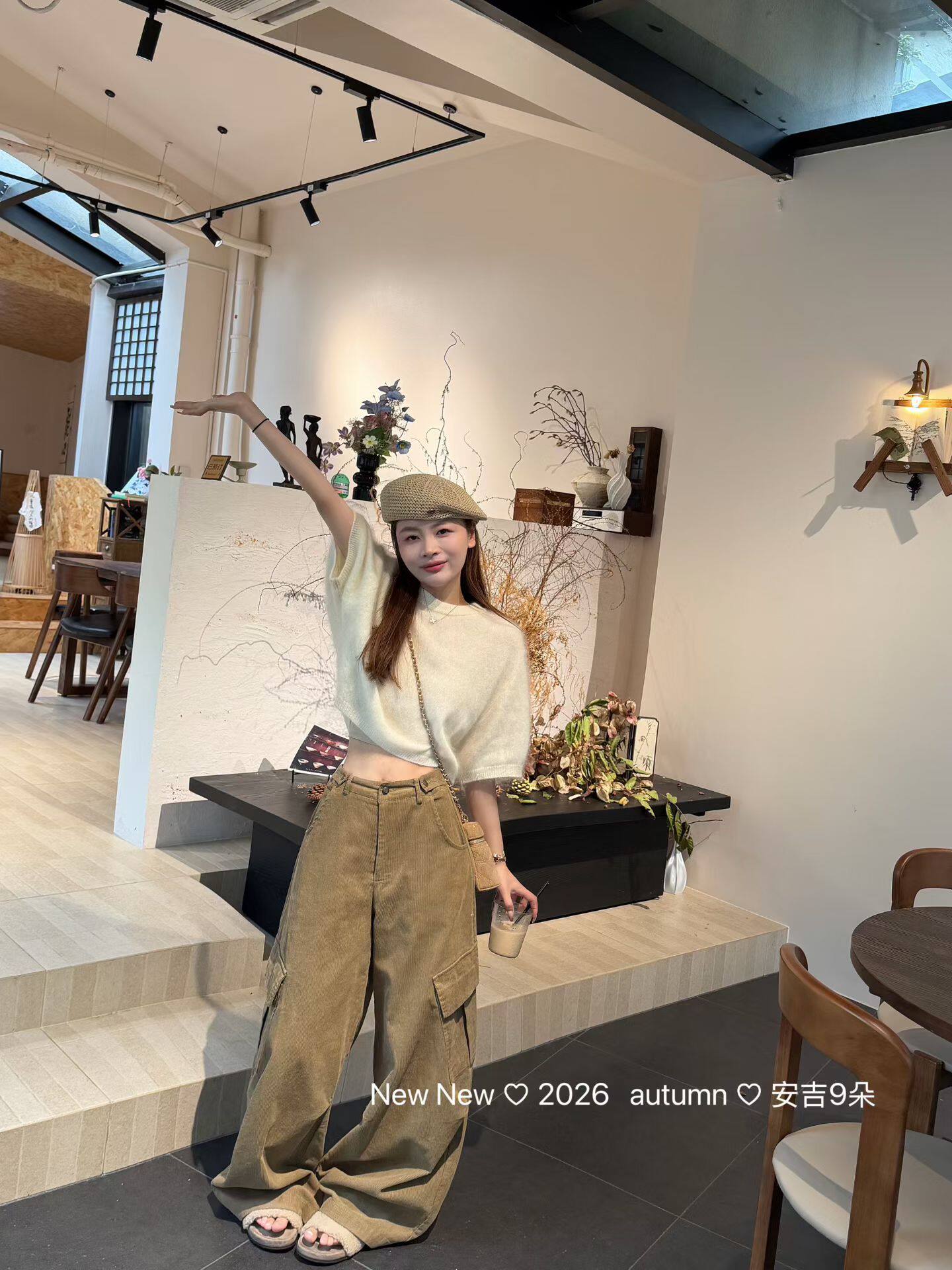 九月家 正品2026秋冬新款韩版时尚百搭显瘦高腰口袋工装裤阔腿裤
