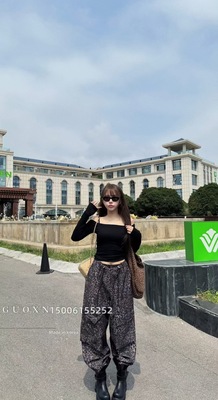 美式复古豹纹工装裤女2025早秋新款韩版宽松百搭休闲阔腿裤长裤潮