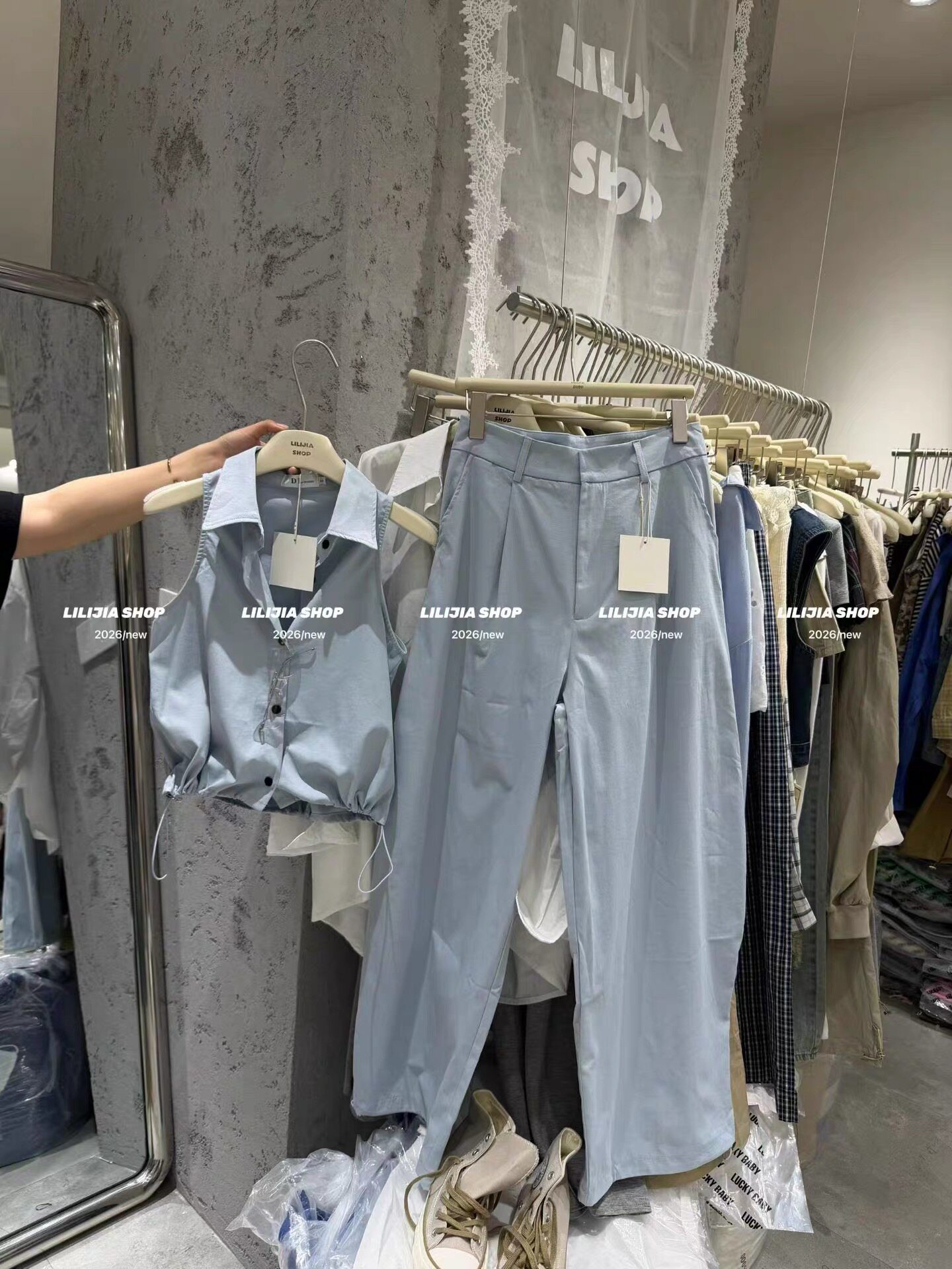 正品实拍2026夏季新款韩版时尚百搭宽松显瘦设计感牛仔马甲套装女