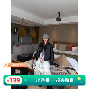 皮衣外套女时尚 2026春季 宽松百搭休闲长袖 韩版 纯色立领上衣潮 新款