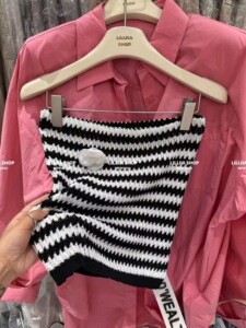 LiLijia正品时尚辣妹一字肩条纹抹胸背心小香风无袖百搭裹胸上衣