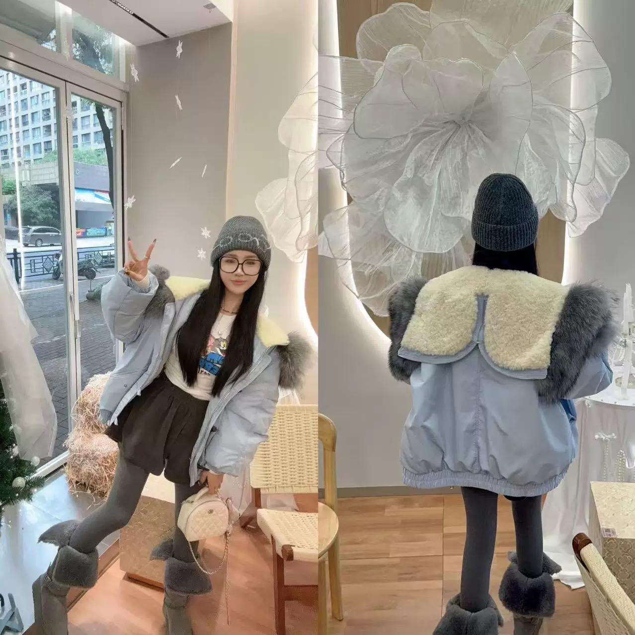 韩国东大门2025冬季新款韩版宽松休闲连帽毛领羽绒服外套派克服潮