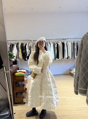 2025冬季新款韩版宽松休闲圆领90白鸭绒羽绒服中长款过膝收腰外套