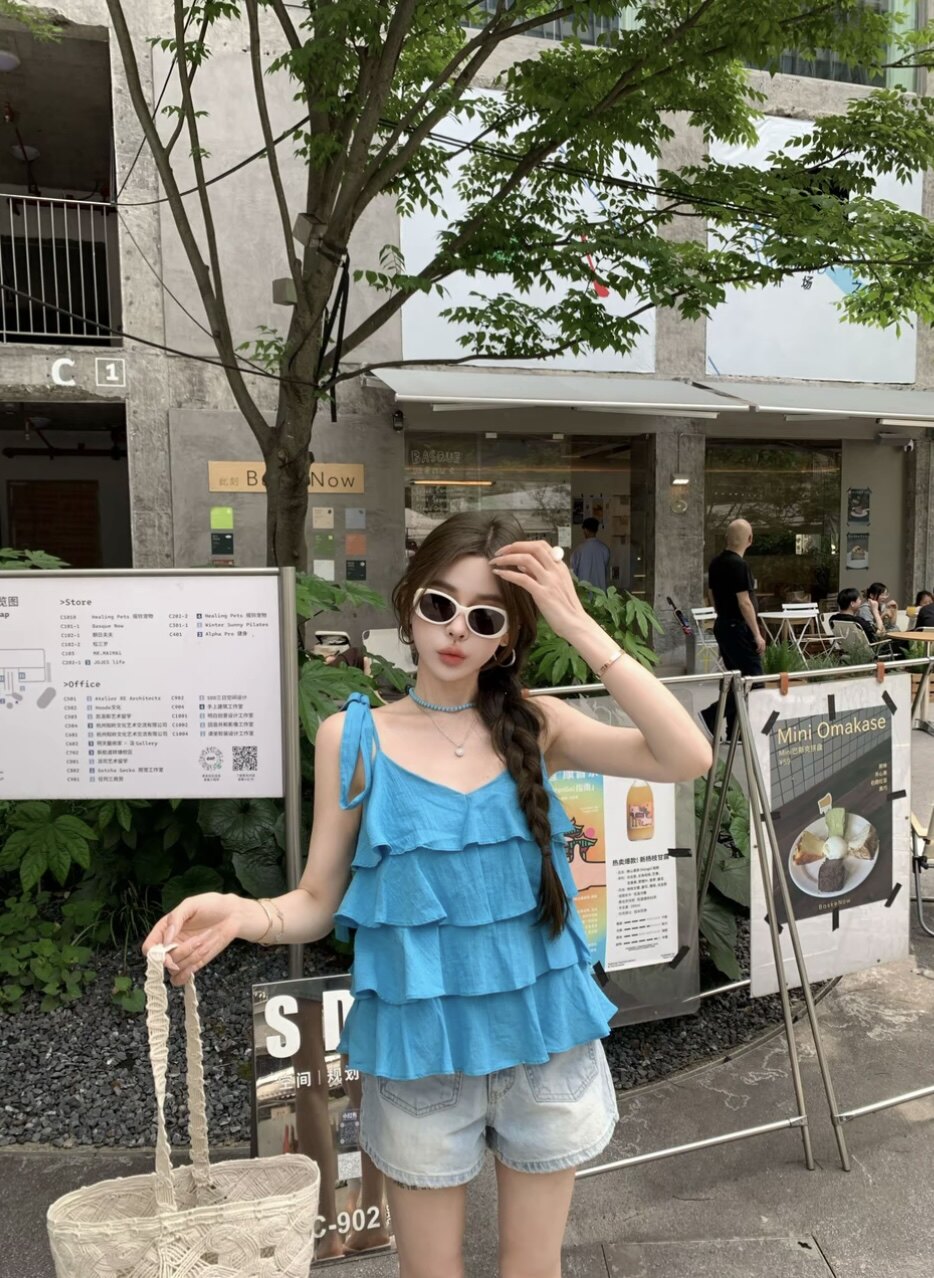 正品实拍2026夏季新款韩版时尚百搭宽松显瘦设计感荷叶边吊带背心