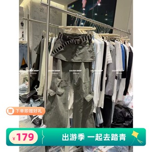 辣妹配腰带屁帘工装 美式 新款 百搭时尚 高腰大口袋休闲裤 裤 2026春季