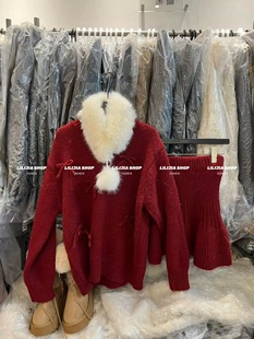 配毛球微博高腰显瘦半身裙套装 2025冬季 蝴蝶结系带毛衣 韩版 新款