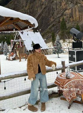 泡菜订制100%真毛兔毛短外套2025冬季新款韩版显瘦百搭毛毛上衣潮