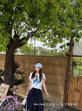 正品实拍2026夏季新款韩版宽松猫咪印花套头洋气休闲短袖T恤上衣