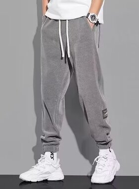 港风复古灯芯绒裤子男夏季薄款高街ins潮运动情侣宽松束脚休闲裤