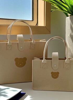 爆款美拉德百搭可爱大容量通勤收纳毛毡小熊手提包