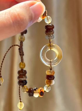 新中式复古棕色平安扣手链女