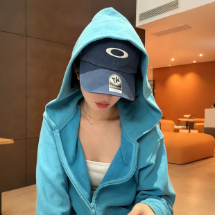 【显白】湖蓝色连帽卫衣女秋款纯色休闲帽衫chic上衣拉链开衫外套