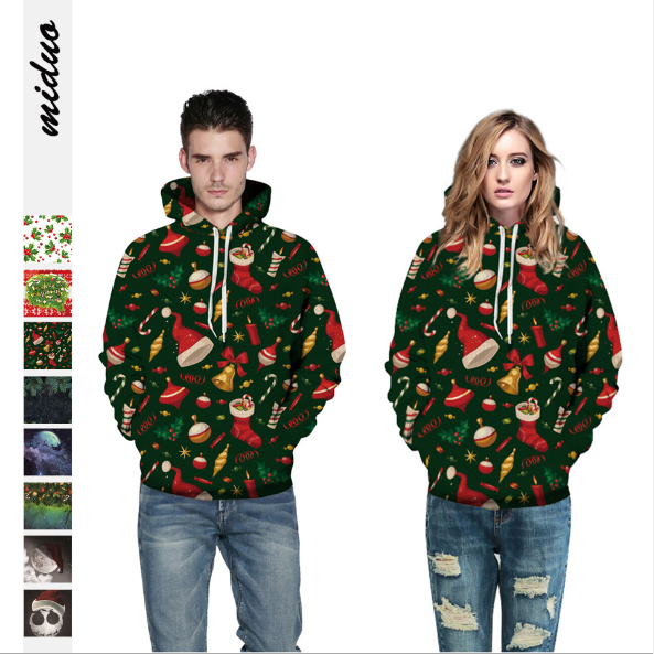 印花欧美宽松连帽情侣卫衣