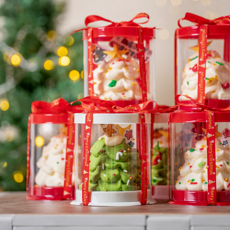 圣诞节迷你奶油慕斯蛋糕盒圆形透明小3寸甜品蛋糕2寸西点蛋糕盒子