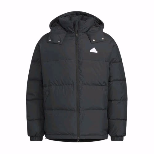adidas PUFFY DOWN系列 品牌logo 羽绒服 男女同款 黑色