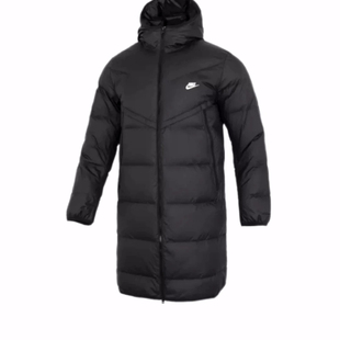 Nike Storm-FIT 纯色Logo连帽中长款羽绒服 男款 黑色DV1134-010