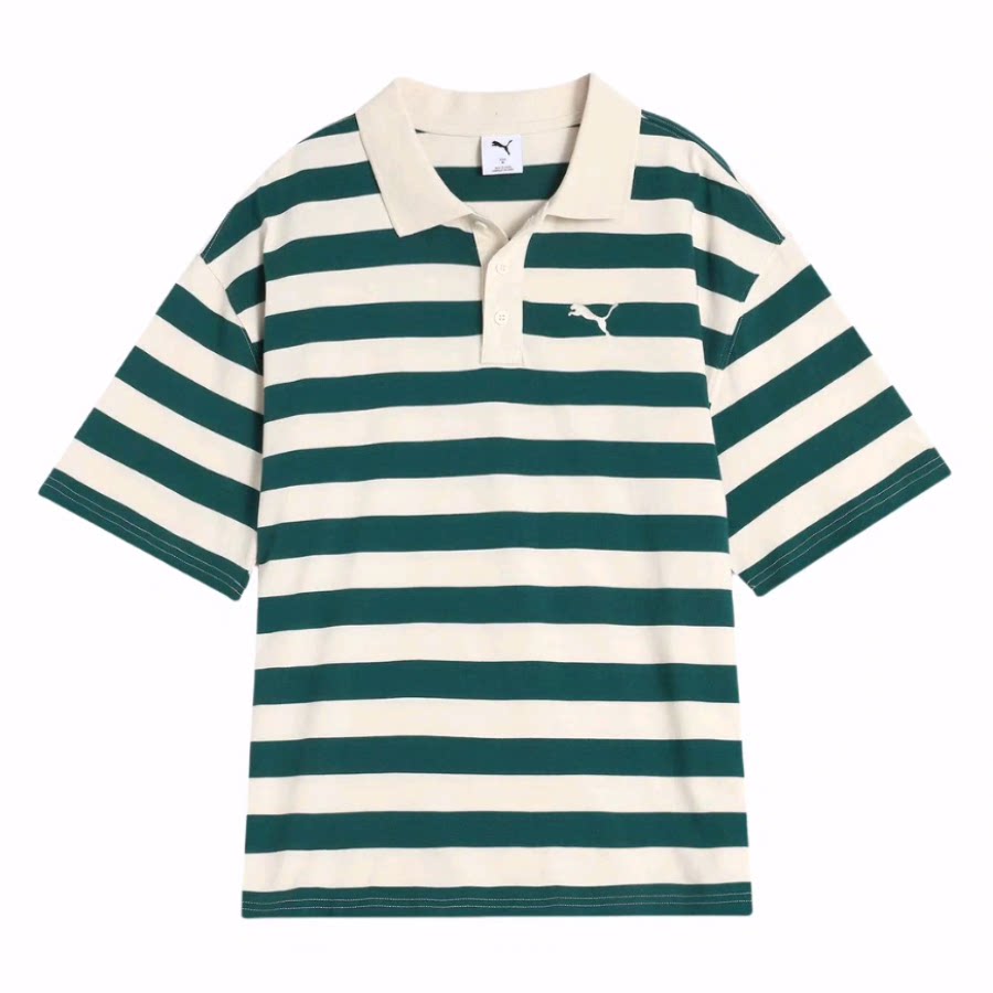 PUMA彪马 Striped SS25 WARDROBE ESS Polo衫 男女同款 绿色