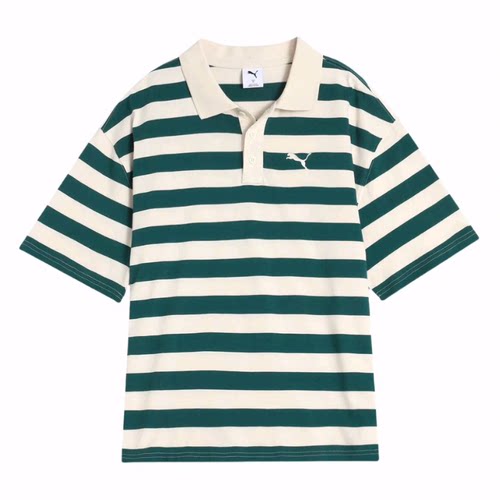 PUMA彪马 Striped SS25 WARDROBE ESS Polo衫 男女同款 绿色