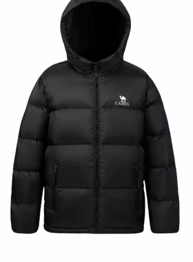 CAMEL骆驼  火山 暖绒系列 防风连帽保暖羽绒服M13CR07089H幻影黑